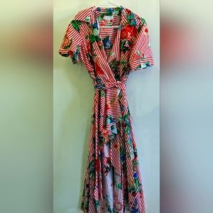Floral striped Calvin Klein wrap dress NWT